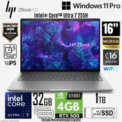 HP - Laptop WS Zbook 8 G1i Intel Core Ultra 7 255H 32GB RAM 1TB SSD RTX 500-4GB 16" WUXGA - BN4E7LT