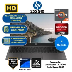 HP - Laptop AMD Ryzen 3 255 G10 RAM 8 GB SSD 256 GB 15,6" HD Windows 11 PRO