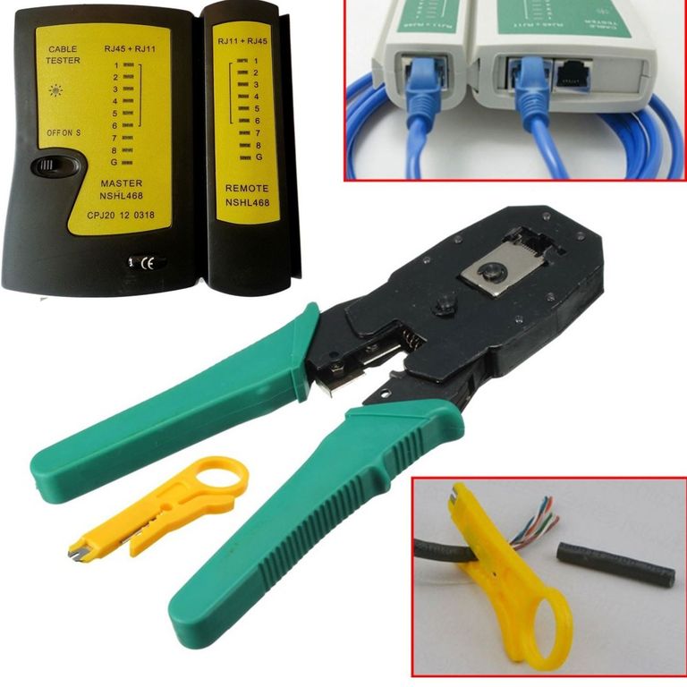 Combo Crimpeador Ponchador + Testeador + Conectores Cable Red RJ45