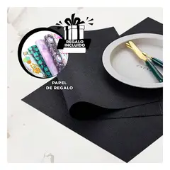 RYBIU IMPORT - Individuales Moderno para Mesa en Negro Y+Papel de Regalo