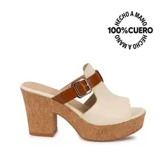 VIALE - Sandalia Slide Casual ALE-2606 HuesoNatural Cuero