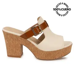 VIALE - Sandalia Slide Casual ALE-2606 HuesoNatural Cuero