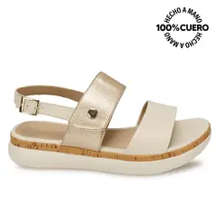 VIALE - Sandalia Dorsay Casual ALE-2619 HuesoDorado Cuero