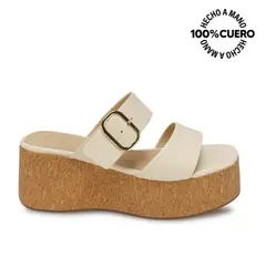 VIALE - Sandalia Slide Casual ALE-2631 Hueso Cuero