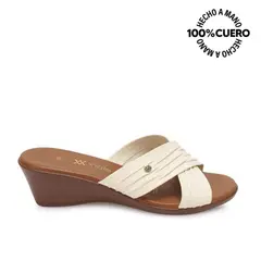 VIALE - Sandalia Slide Casual LINDA-2603 Hueso Cuero