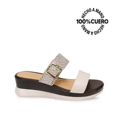 VIALE - Sandalia Slide Casual LINDA-2612 Blanco Cuero