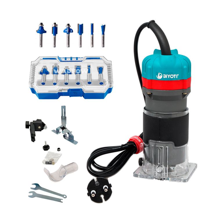 Mini Fresadora 220v + Set De 6 Fresas Para Rauter + Accs