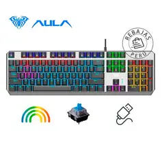AULA - Teclado Mecánico F2066 II Switch Blue RGB USB para Gaming Oficina