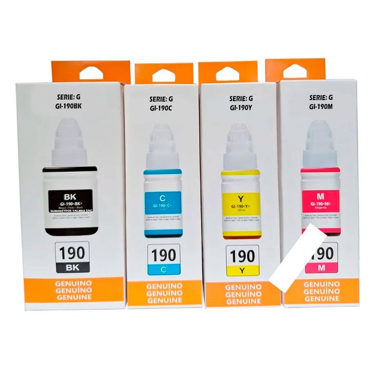 Tinta Canon GI-190 kit x4 Colores CMYBK COMPATIBLE