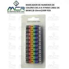 GENERICO - MARCADOR DE NUMEROS DE COLORES DEL 0 A 9 DE 8AWG (8-10mm)100P PZA