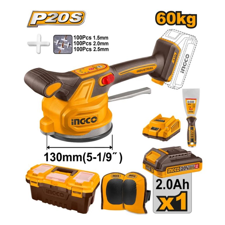 Ventosa Vibradora para Cerámica Ingco 20V 130MM 1 batería CTVLI20015