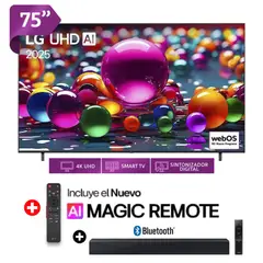 LG - TELEVISOR 75 UHD 4K Smart TV ThinQ AI 75UA8000PSA 2025 + SOUNDBAR
