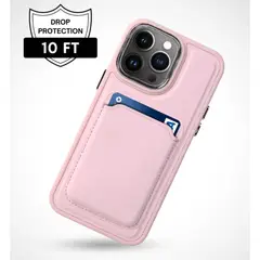 CASE - Cuero con tarjetero para IPhone 16 pro max-rosado