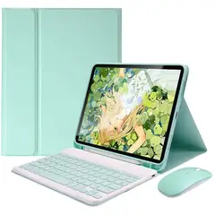 PUREPOWER - Funda con teclado de español y mouse para iPad 10.9 10ª y iPad A6-rosa