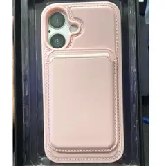 CASE - Cuero con tarjetero para IPhone 16 -rosado