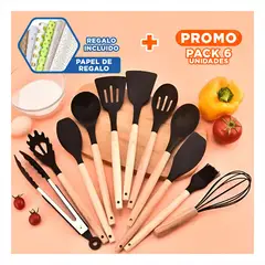 RYBIU IMPORT - Pack6 Kit de 12 pzs de Utensilios Negro Y+Papel de Regalo