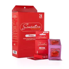 GENERICO - Preservativos Sensation Fresa Con Puntos Caja 24 X 3 Und