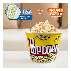RYBIU IMPORT - Pack6 Balde Vaso Popcorn en Amarillo Y+Papel de Regalo