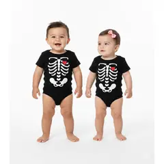 GENERICO - Body Bebe Halloween Esqueleto Negro MC