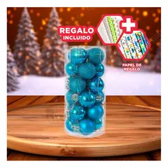 GENERICO - Bolas de Navidad Brillantes en Celeste Y+Papel de Regalo