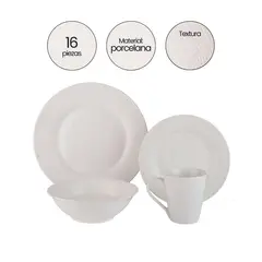 BELESSI - Vajilla x16 Piezas de Porcelana con Textura