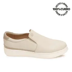 VIALE - Zapatilla Slip On Casual JOSE-2609 Beige Homme Cuero