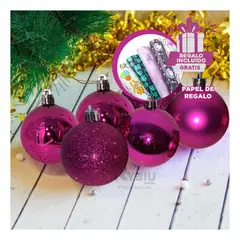 GENERICO - Bolas de Navidad Brillantes en Fucsia Y+Papel de Regalo