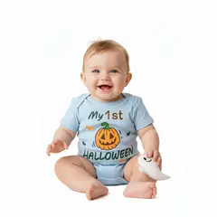 GENERICO - Body Bebe Halloween Calabaza Celeste