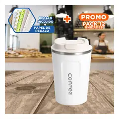 RYBIU IMPORT - Pack12 Contenedor Termico para Cafe Blanco Y+Papel de Regalo