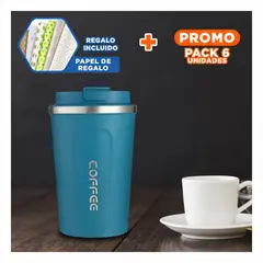 RYBIU IMPORT - Pack6 Termo Elegante de Acero Azul Petrole Y+Papel de Regalo