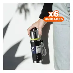 RYBIU IMPORT - Pack6 Botella de Acero Termico 800ml Negro Y+Regalo Stickers