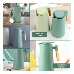 RYBIU IMPORT - Jarra Termo con Mango de Madera de Color Verde Agua