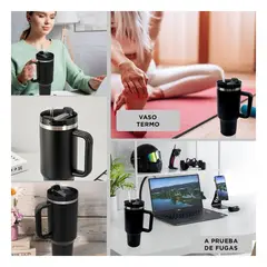 RYBIU IMPORT - Vaso Termo con Asa y Sorbete de 1200ml de Color Negro