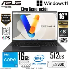 ASUS - Laptop Vivobook X1605VA-MB1350 Intel Core i5-13420H 16GB RAM 512GB SSD 16" WUXGA - Indie Black