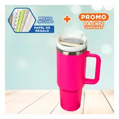 RYBIU IMPORT - Pack2 Vaso Termico Moderno en Fucsia Y+Papel de Regalo