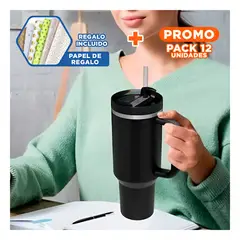 RYBIU IMPORT - Pack12 Taza con Base y Tapa en Negro Y+Papel de Regalo