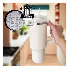 RYBIU IMPORT - Vaso con Tapa de Acero en Blanco Y+Regalo Stickers