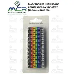 GENERICO - MARCADOR DE NUMEROS DE COLORES DEL 0 A 9 DE 6AWG (12-16mm) 100PZA