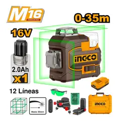 INGCO TOOLS - Nivel Laser 12 Líneas Verde INGCO 16V 360° 3D 35M + Batería Hll301201