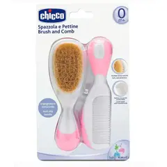 CHICCO - CEPILLO Y PEINE PARA BEBE NATURAL ROSADO