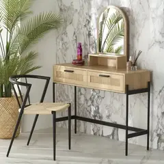 R&R MUEBLES - Tocador Moderno con Ratán Era Marrón