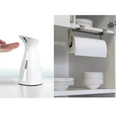 UMBRA - Combo Dispensador jabón líquido sensor Otino 177ml + Porta papel toalla colgante Mountie