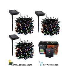 GENERICO - Pack x3 Luces Navideñas Multicolor 10mts con Panel Solar