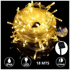 GENERICO - Luces Navideñas Ámbar con Panel Solar -18 mts Luz Cálida