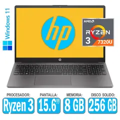 HP - Laptop RYZEN 3-7320U RAM 8gb SSD 256gb Windows Pantalla 15.6 255 G10