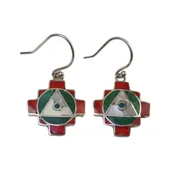 GENERICO - Aretes Chacana en plata ley 950 con piedras naturales