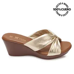VIALE - Sandalia Slide Casual ECO-2605 Dorado Cuero