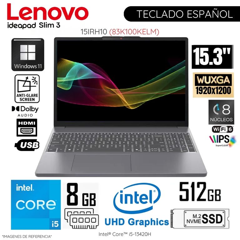 Laptop Ideapad Slim 3 15IRH10 Intel Corei5-13420H 8GB RAM 512GB SSD 15.3" WUXGA WIN11