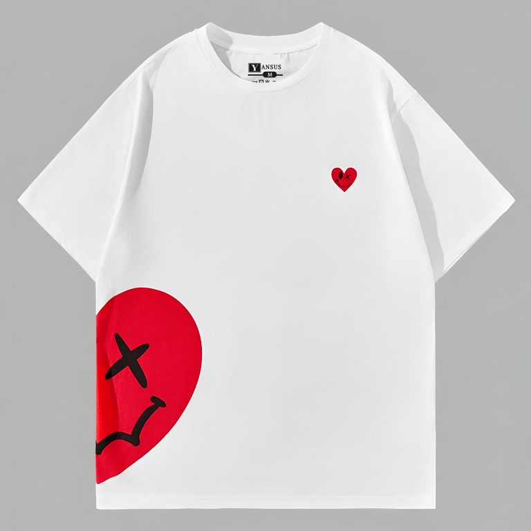 Polo Blanco Hombre Oversize Estampado Corazon