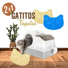 SM - 2 TAPETES PARA MASCOTAS CON FORMA DE GATO COLOR BEIGE Y AZUL 40X30CM
